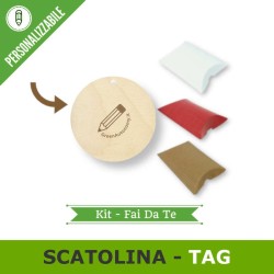 Kit portaconfetti cuscino e tag tondo personalizzato per bomboniera fai da te