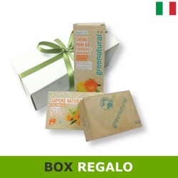 box regalo con crema mani e sapone calendula. Idea regalo ecobio