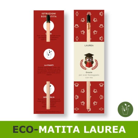 Bomboniera laurea con matita piantabile e segnalibro con gufo