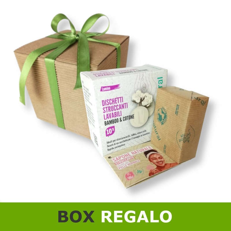 Box regalo con dischetti struccanti ecologici lavabili e sapone naturale