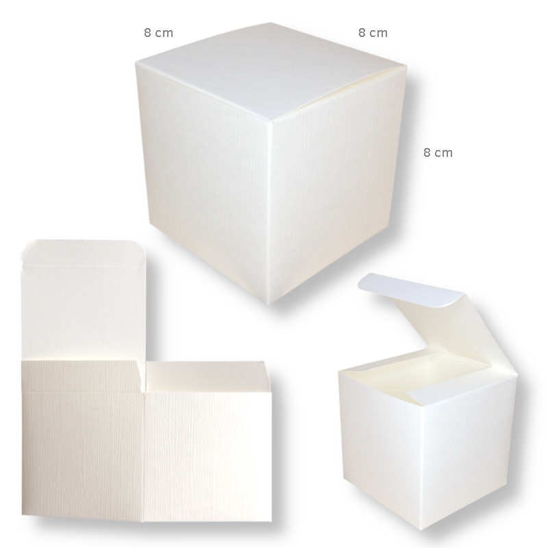 Scatola bianca effetto seta 8x8x8cm per bomboniere regalo