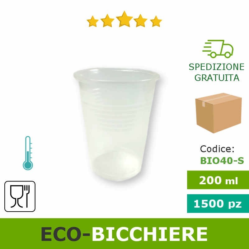 Scatola bicchieri acqua monouoso 200 ml in PLA trasparente biodegradabile