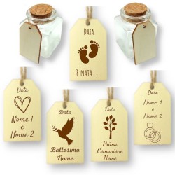 bomboniera fai da te segnaposto con vasetto di vetro tappo e tag-cartellino personalizzato