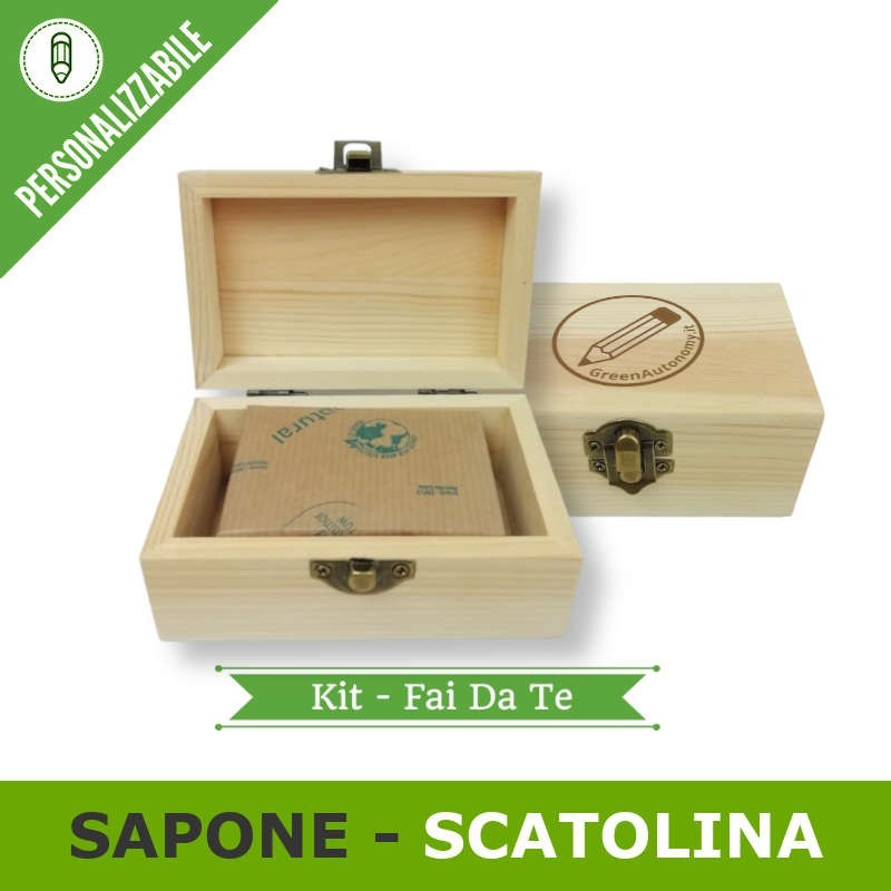 Kit sapone naturale 100 g - scatolina di legno personalizzata 7x11x5cm